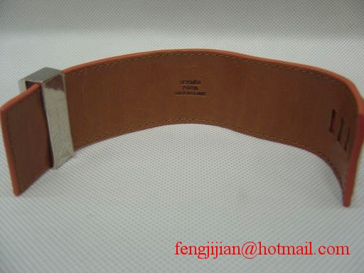 2009 Hermes Orange Leather Silver Bangle 1171