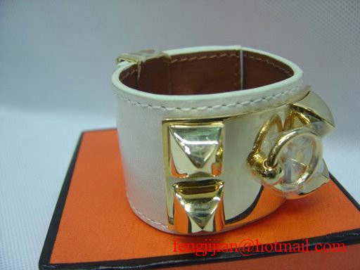 2009 Hermes White Leather Gold Bangle 1171