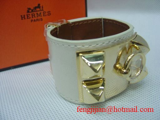 2009 Hermes White Leather Gold Bangle 1171