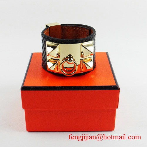 2010 Hermes Black Snakeskin Gold Bangle 1171