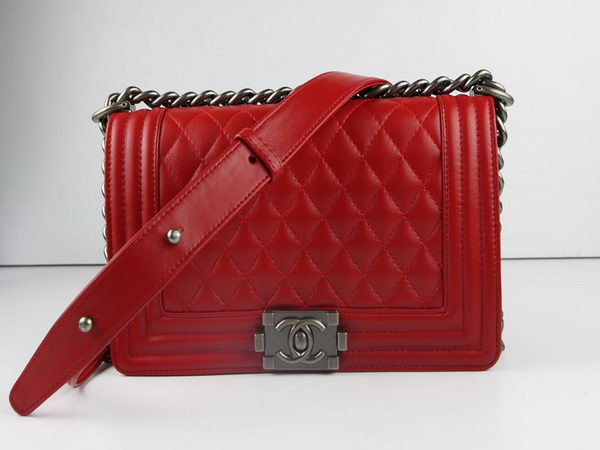 Chanel A67025 Le Boy Flap Shoulder Bag In Red Sheepskin Leather