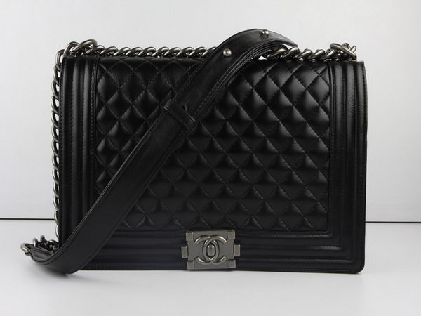 Chanel A67026 Black Lambskin Leather Le Boy Flap Shoulder Bag