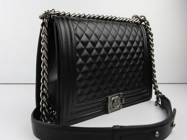 Chanel A67026 Black Lambskin Leather Le Boy Flap Shoulder Bag