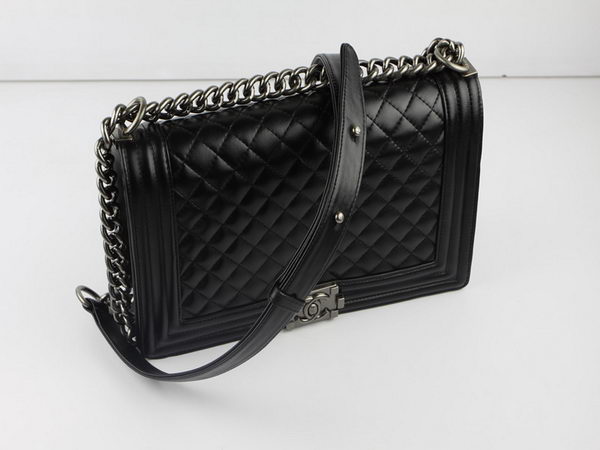 Chanel A67026 Black Lambskin Leather Le Boy Flap Shoulder Bag