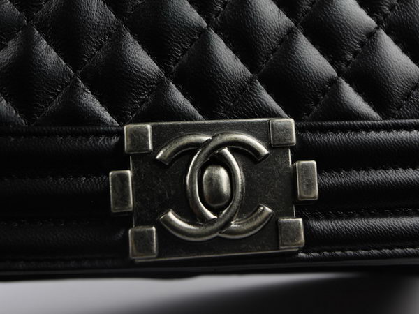 Chanel A67026 Black Lambskin Leather Le Boy Flap Shoulder Bag