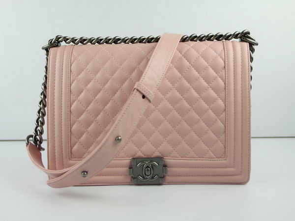 Chanel A67026 Pink Lambskin Leather Le Boy Flap Shoulder Bag