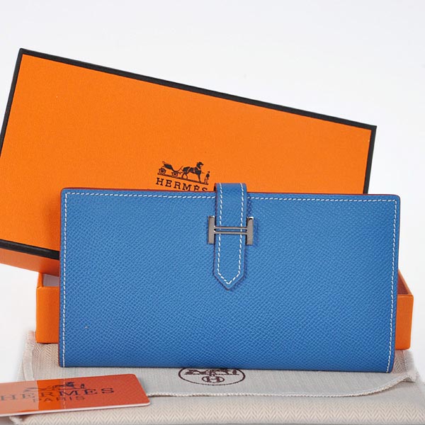 Hermes Bearn Wallet Original Smooth Leather Blue