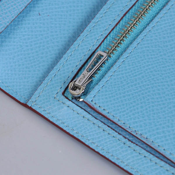 Hermes Bearn Wallet Original Smooth Leather Light Blue