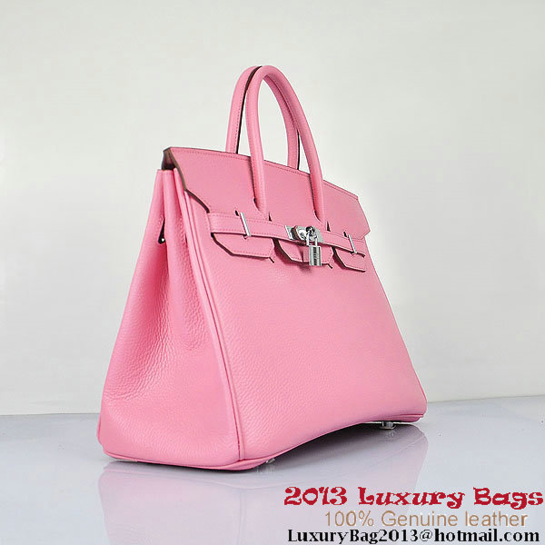 Hermes Birkin 35CM Pink Clafskin Leather Tote Bag Silver