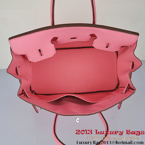 Hermes Birkin 35CM Pink Clafskin Leather Tote Bag Silver