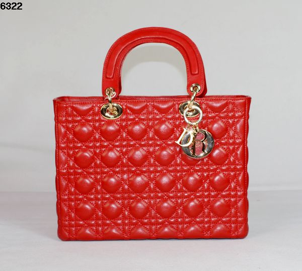 Christian Lady Dior Red Lambskin Bag 6322 Gold