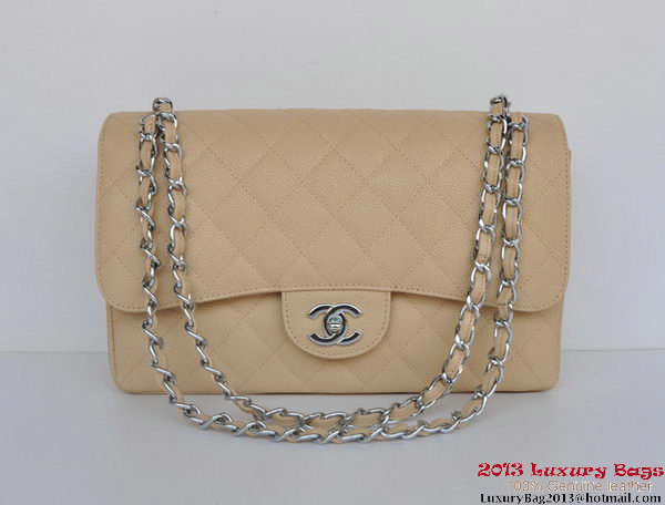 Chanel Jumbo Quilted Classic Cannage Patterns Flap Bag A58600 Apricot Silver