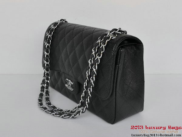 Chanel Jumbo Quilted Classic Cannage Patterns Flap Bag A58600 Black Silver