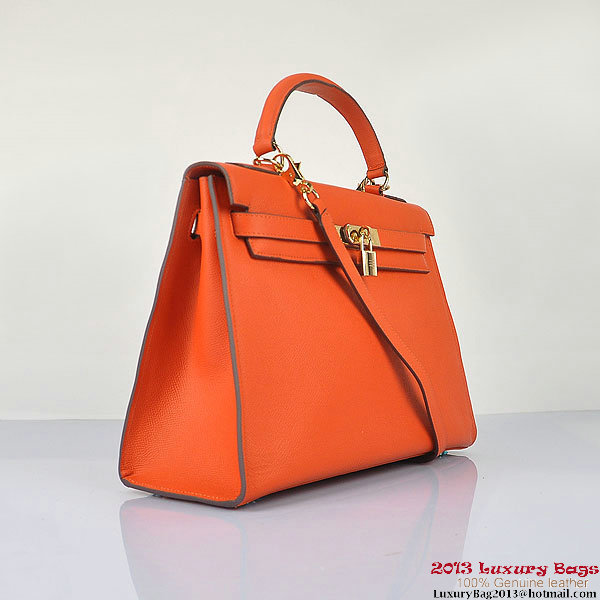 Hermes Kelly 32cm Shoulder Bags H6108 Orange Leather Gold