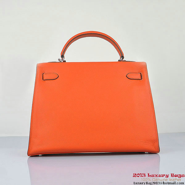 Hermes Kelly 32cm Shoulder Bags H6108 Orange Leather Silver