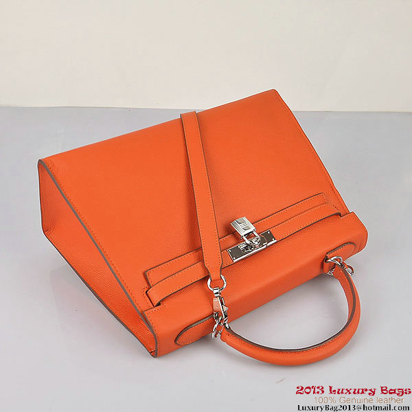 Hermes Kelly 32cm Shoulder Bags H6108 Orange Leather Silver