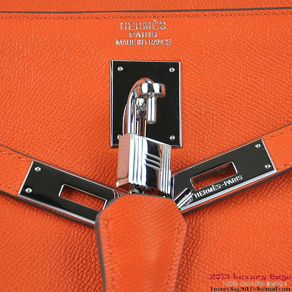 Hermes Kelly 32cm Shoulder Bags H6108 Orange Leather Silver