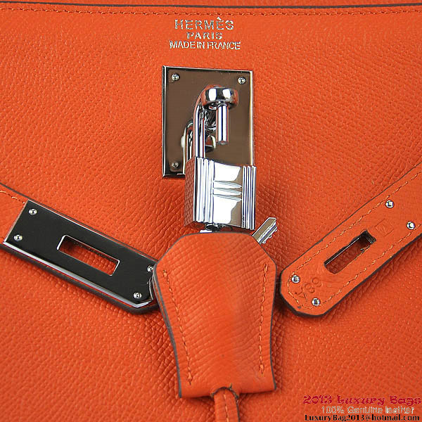 Hermes Kelly 32cm Shoulder Bags H6108 Orange Leather Silver