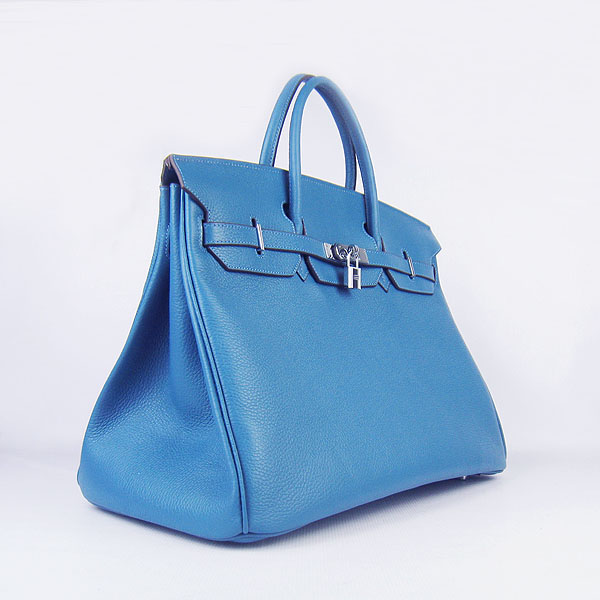 Hermes Birkin 6099 40CM Togo Bag Blue Silver padlock