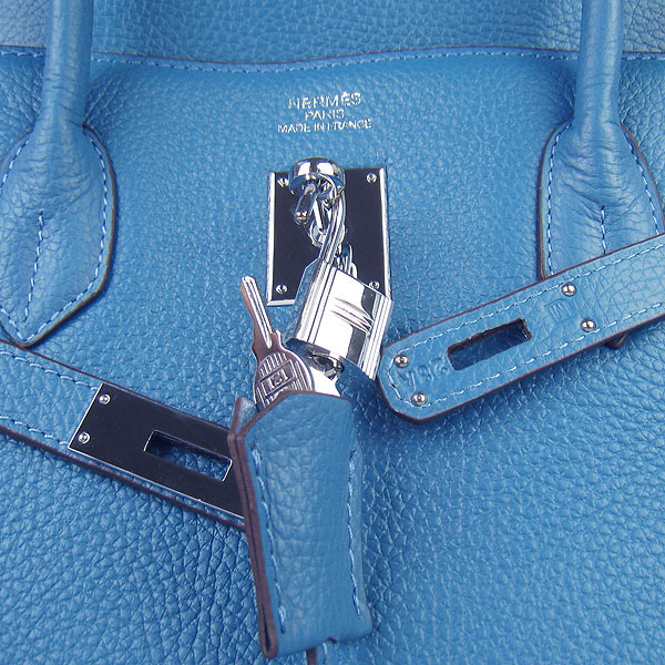 Hermes Birkin 6099 40CM Togo Bag Blue Silver padlock