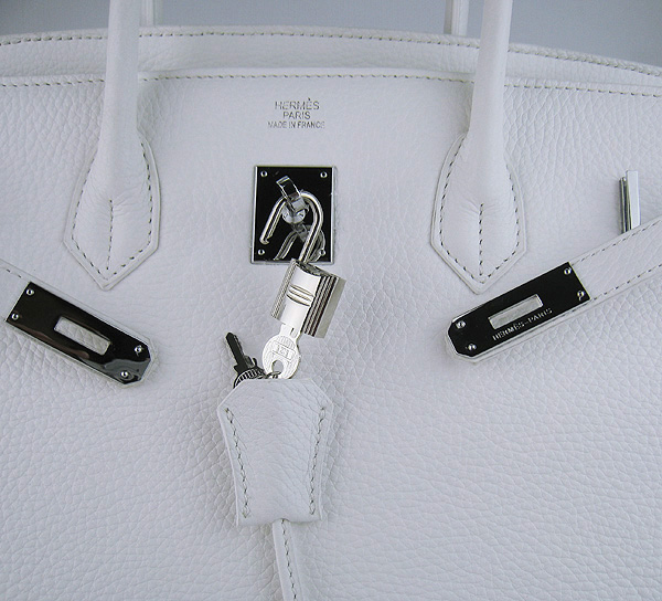 Hermes Birkin 40CM Togo Bag  White 6099 Silver