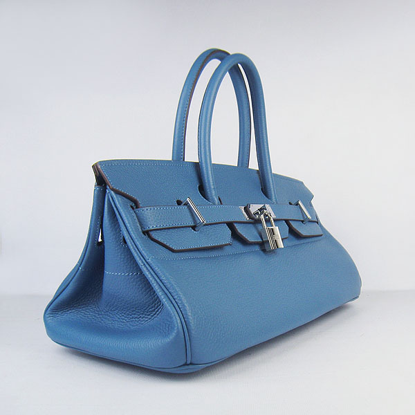 Hermes Birkin 6109 Togo Leather Bag Blue 42cm Silver