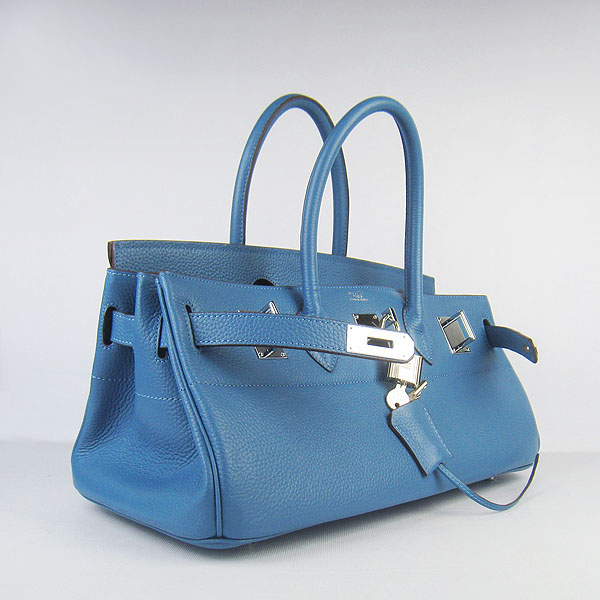 Hermes Birkin 6109 Togo Leather Bag Blue 42cm Silver