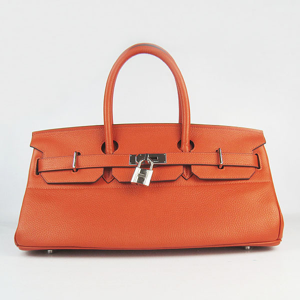 Hermes Birkin 6109 Togo Leather Bag Orange 42cm Silver