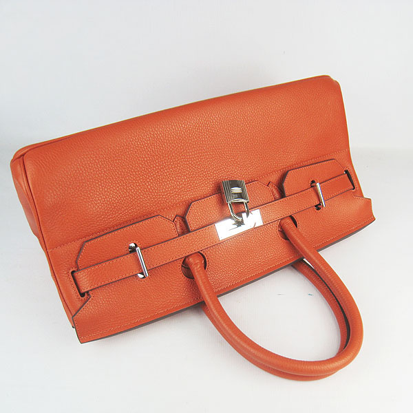 Hermes Birkin 6109 Togo Leather Bag Orange 42cm Silver