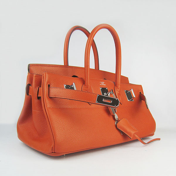 Hermes Birkin 6109 Togo Leather Bag Orange 42cm Silver