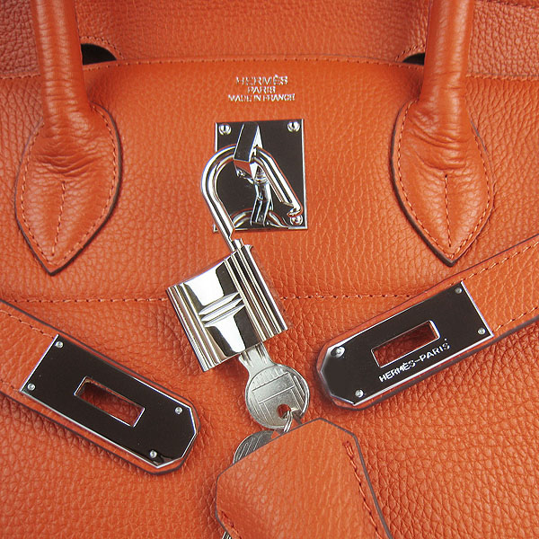 Hermes Birkin 6109 Togo Leather Bag Orange 42cm Silver