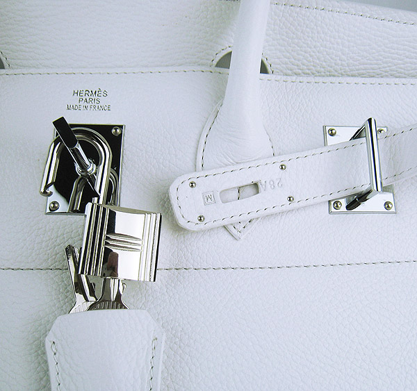 Hermes Birkin 6109 Togo Leather Bag White 42cm Silver 