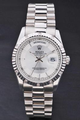 Rolex Day-Date Silver White Cutwork 34mm Men Watch-RD3821