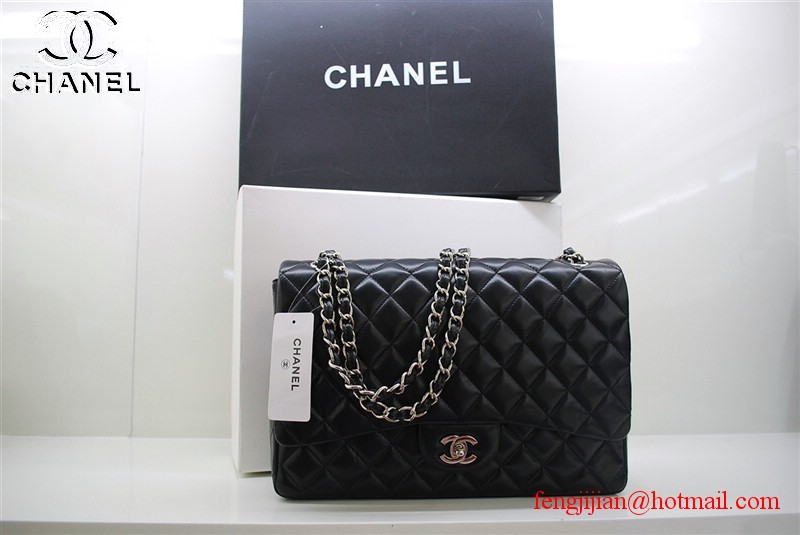 Chanel classic black Flap Bag 36070 silver chain