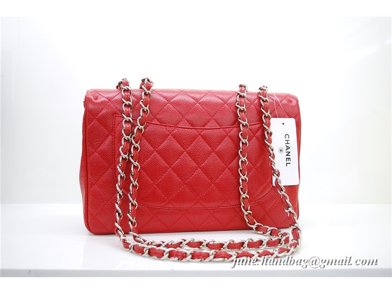 Chanel Jumbo Caviar Flap Bag 36076 Red Silver Chain