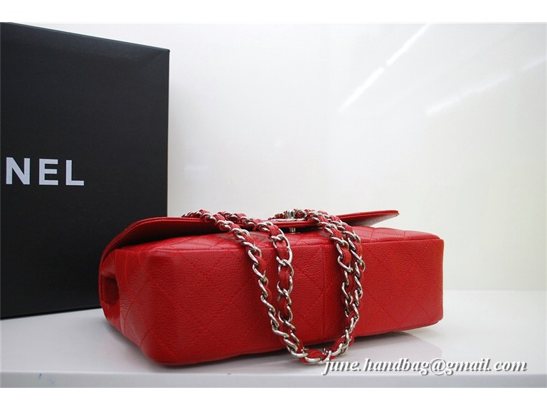 Chanel Jumbo Caviar Flap Bag 36076 Red Silver Chain