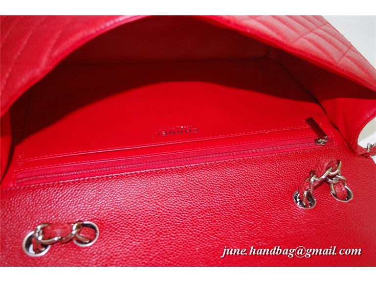 Chanel Jumbo Caviar Flap Bag 36076 Red Silver Chain