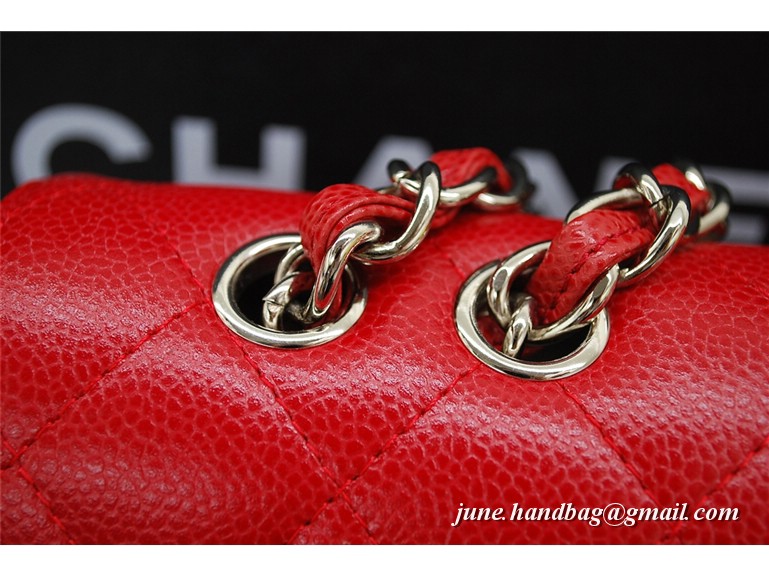 Chanel Jumbo Caviar Flap Bag 36076 Red Silver Chain