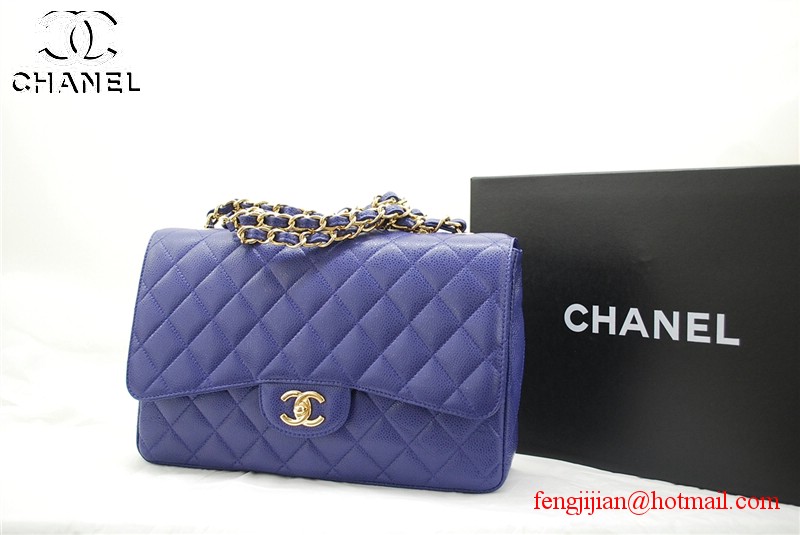 Chanel Jumbo Caviar Flap Bag 36076 Blue Gold Chain