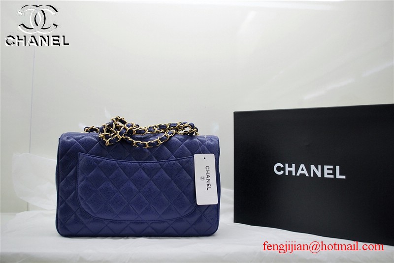 Chanel Jumbo Caviar Flap Bag 36076 Blue Gold Chain