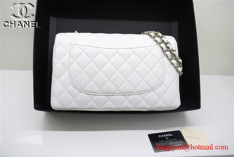 Chanel Jumbo Caviar Flap Bag 36076 White Silver Chain