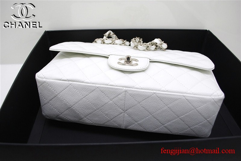 Chanel Jumbo Caviar Flap Bag 36076 White Silver Chain