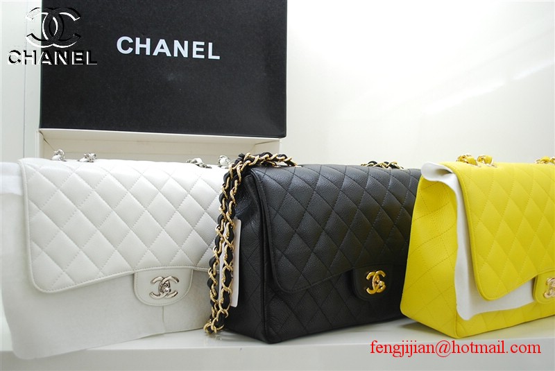 Chanel Jumbo Caviar Flap Bag 36076 White Silver Chain