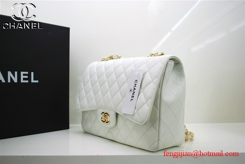 Chanel Jumbo Caviar Flap Bag 36076 White Gold Chain