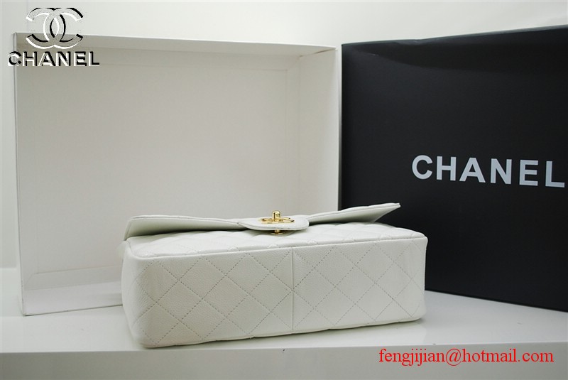 Chanel Jumbo Caviar Flap Bag 36076 White Gold Chain