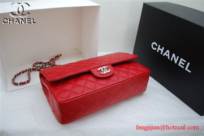 Chanel 2.55 Double Flap Silver Hardware A1112 Red