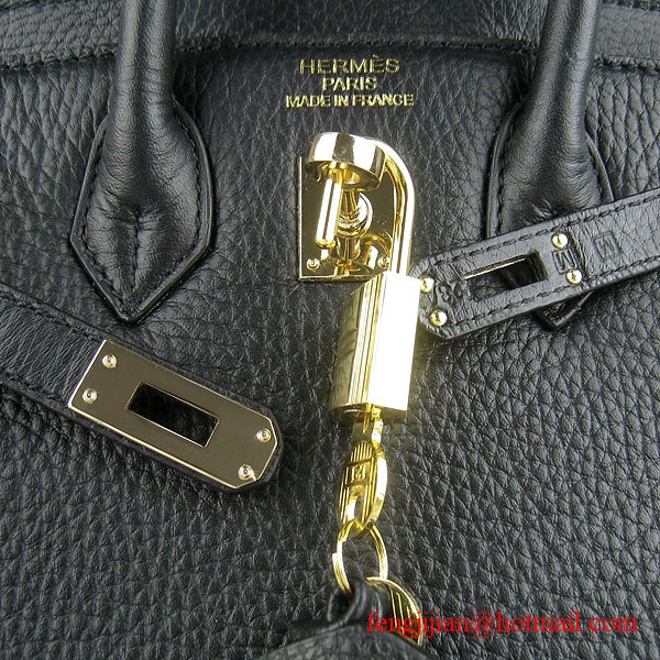 Hermes Birkin 25cm Togo Leather Handbag 6068 Black Gold Palladium Hardware