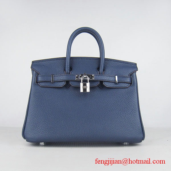 Hermes Birkin 25cm  Togo Leather Handbag 6068 Dark Blue Silver Palladium hardware