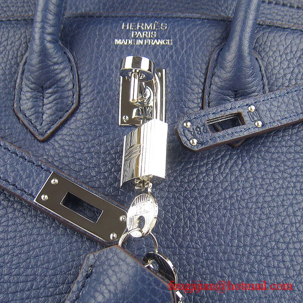 Hermes Birkin 25cm  Togo Leather Handbag 6068 Dark Blue Silver Palladium hardware