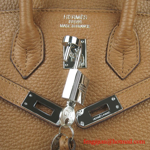 Hermes Birkin 25cm Embossed Leather Handbag 6068 Light Coffee Silver Palladium hardware